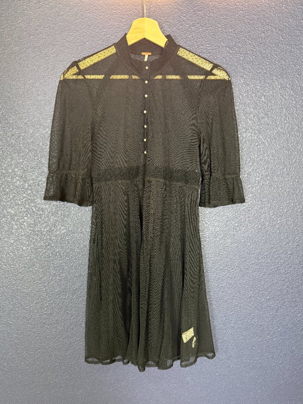 Free People Black Sheer Polka Dot Mesh Mini Dress | XS